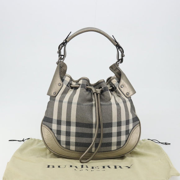 BURBERRY Nova Check Shoulder Bag Canvas Gray Silver Auth gh2198A