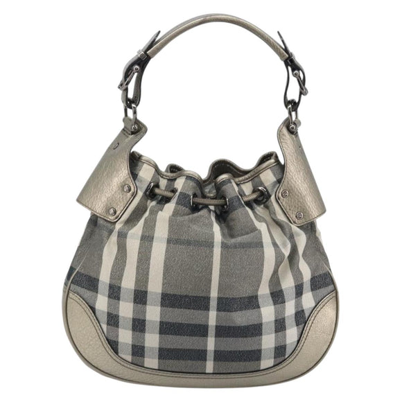 BURBERRY Nova Check Shoulder Bag Canvas Gray Silver Auth gh2198A