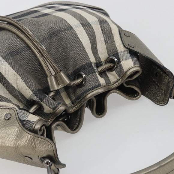 BURBERRY Nova Check Shoulder Bag Canvas Gray Silver Auth gh2198A