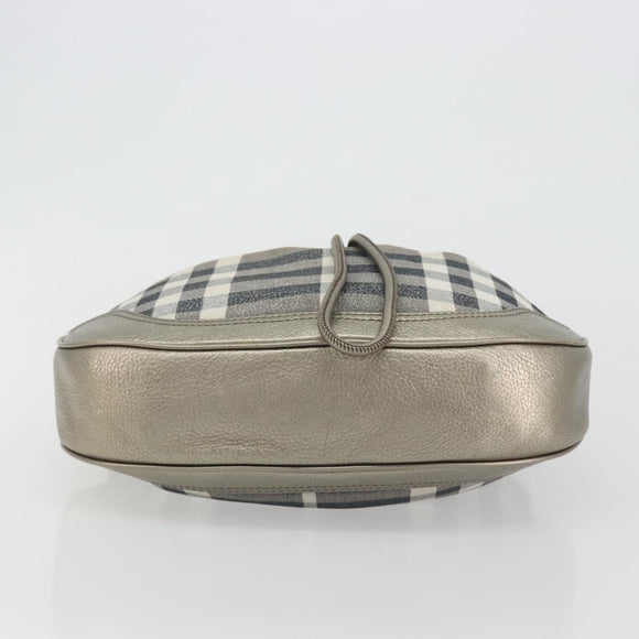 BURBERRY Nova Check Shoulder Bag Canvas Gray Silver Auth gh2198A