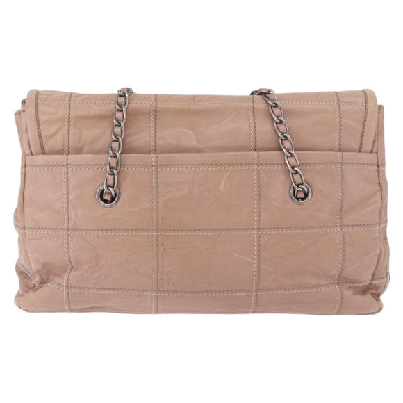 PRADA Chain Shoulder Bag Leather Pink Silver Auth gh2200A