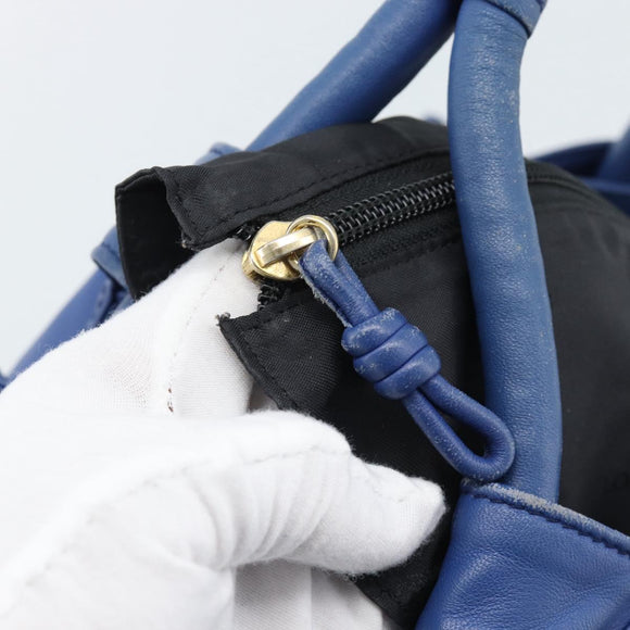 LOEWE Nappa Aire Anagram Hand Bag Leather Blue Gold Auth gh2201A