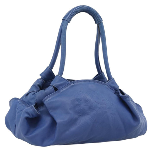 LOEWE Nappa Aire Anagram Hand Bag Leather Blue Gold Auth gh2201A