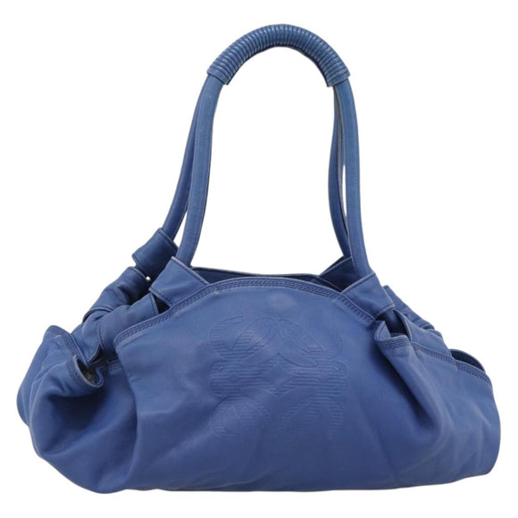 LOEWE Nappa Aire Anagram Hand Bag Leather Blue Gold Auth gh2201A