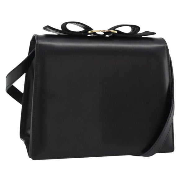 Salvatore Ferragamo Vala Shoulder Bag Leather Black Gold Auth gh2205A