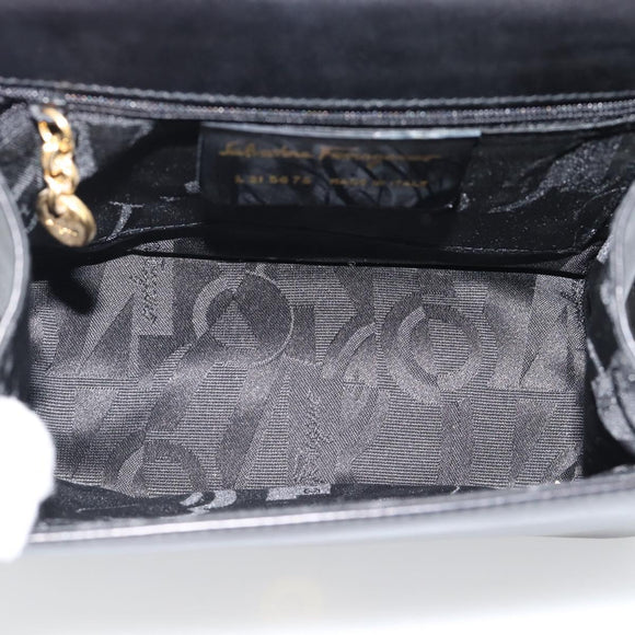 Salvatore Ferragamo Vala Shoulder Bag Leather Black Gold Auth gh2205A