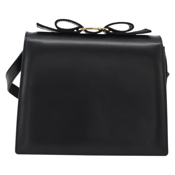 Salvatore Ferragamo Vala Shoulder Bag Leather Black Gold Auth gh2205A