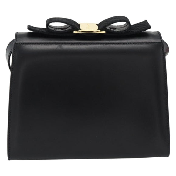 Salvatore Ferragamo Vala Shoulder Bag Leather Black Gold Auth gh2205A