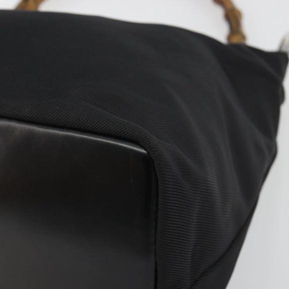 GUCCI Bamboo Hand Bag Canvas Black Silver 000 1956 0531 Auth gh2209A