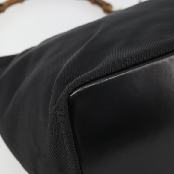 GUCCI Bamboo Hand Bag Canvas Black Silver 000 1956 0531 Auth gh2209A