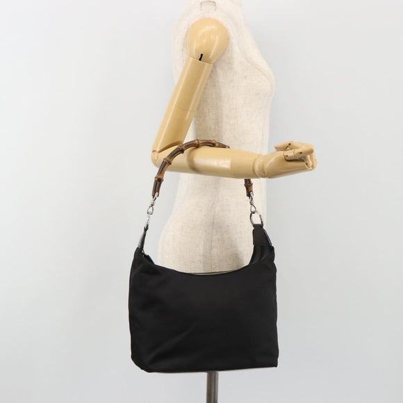 GUCCI Bamboo Hand Bag Canvas Black Silver 000 1956 0531 Auth gh2209A