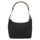 GUCCI Bamboo Hand Bag Canvas Black Silver 000 1956 0531 Auth gh2209A-13