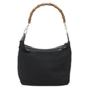 GUCCI Bamboo Hand Bag Canvas Black Silver 000 1956 0531 Auth gh2209A-2
