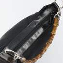 GUCCI Bamboo Hand Bag Canvas Black Silver 000 1956 0531 Auth gh2209A-6