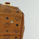 MCM Logogram Vicetos Boston Bag PVC Leather 2way Brown Gold Auth gh221-11