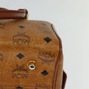 MCM Logogram Vicetos Boston Bag PVC Leather 2way Brown Gold Auth gh221-13