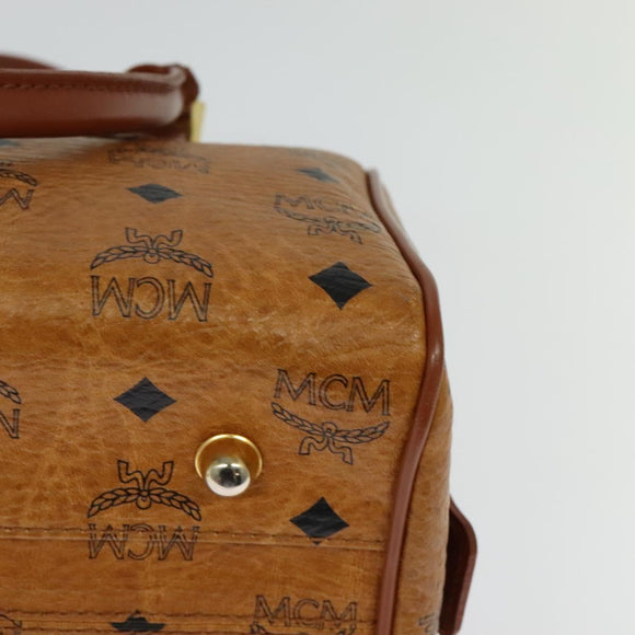 MCM Logogram Vicetos Boston Bag PVC Leather 2way Brown Gold Auth gh221