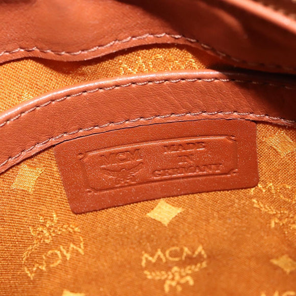 MCM Logogram Vicetos Boston Bag PVC Leather 2way Brown Gold Auth gh221