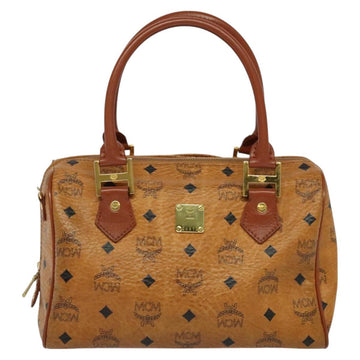 MCM Logogram Vicetos Boston Bag PVC Leather 2way Brown Gold Auth gh221 - 0