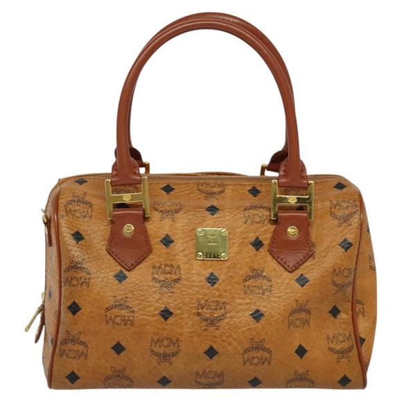 MCM Logogram Vicetos Boston Bag PVC Leather 2way Brown Gold Auth gh221