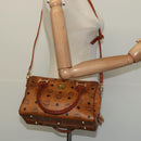 MCM Logogram Vicetos Boston Bag PVC Leather 2way Brown Gold Auth gh221-22
