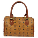 MCM Logogram Vicetos Boston Bag PVC Leather 2way Brown Gold Auth gh221-3