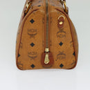 MCM Logogram Vicetos Boston Bag PVC Leather 2way Brown Gold Auth gh221-4