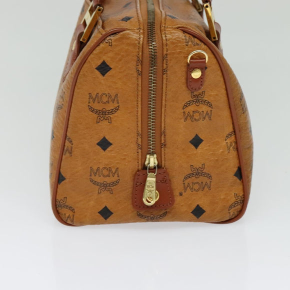 MCM Logogram Vicetos Boston Bag PVC Leather 2way Brown Gold Auth gh221