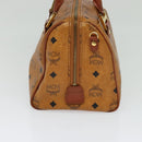 MCM Logogram Vicetos Boston Bag PVC Leather 2way Brown Gold Auth gh221-5