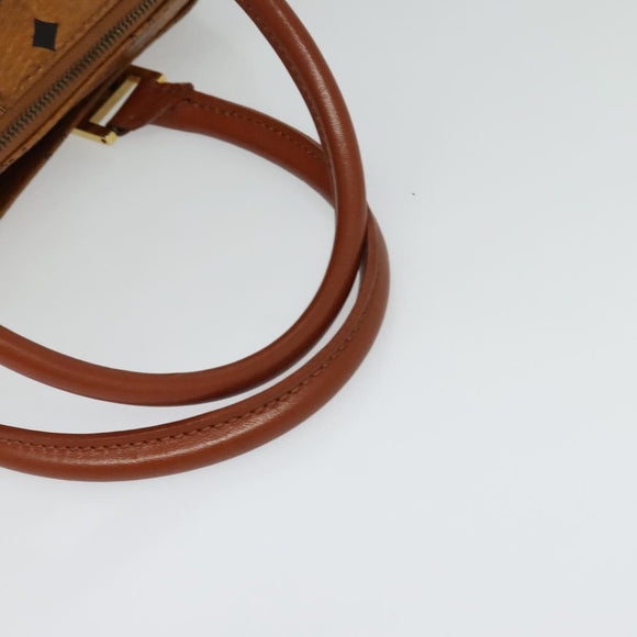 MCM Logogram Vicetos Boston Bag PVC Leather 2way Brown Gold Auth gh221