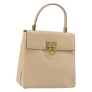 Salvatore Ferragamo Gancini Hand Bag Leather 2way Beige Gold Auth gh2211-1