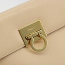 Salvatore Ferragamo Gancini Hand Bag Leather 2way Beige Gold Auth gh2211-18