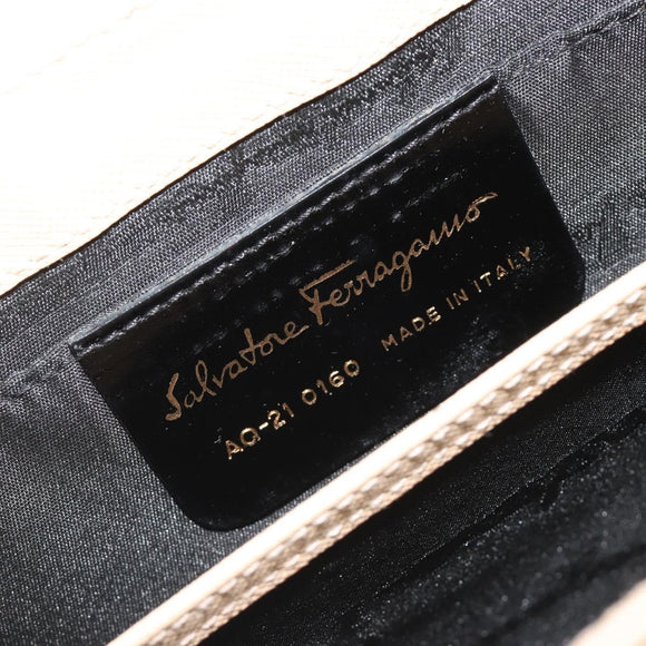 Salvatore Ferragamo Gancini Hand Bag Leather 2way Beige Gold Auth gh2211