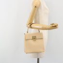 Salvatore Ferragamo Gancini Hand Bag Leather 2way Beige Gold Auth gh2211-22