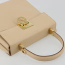 Salvatore Ferragamo Gancini Hand Bag Leather 2way Beige Gold Auth gh2211-6