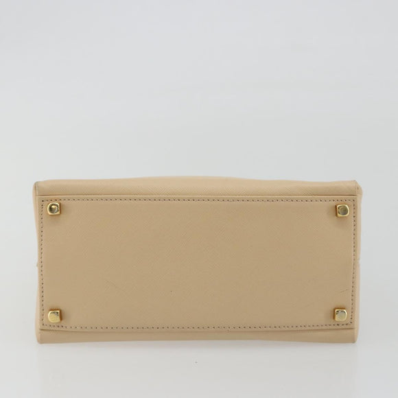 Salvatore Ferragamo Gancini Hand Bag Leather 2way Beige Gold Auth gh2211