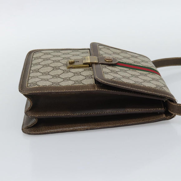 GUCCI GG Supreme Web Sherry Line Shoulder Bag PVC Beige Gold Auth gh2212