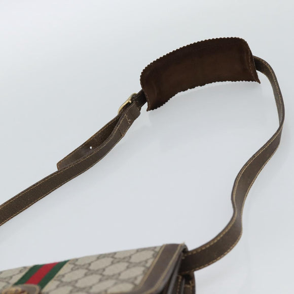 GUCCI GG Supreme Web Sherry Line Shoulder Bag PVC Beige Gold Auth gh2212