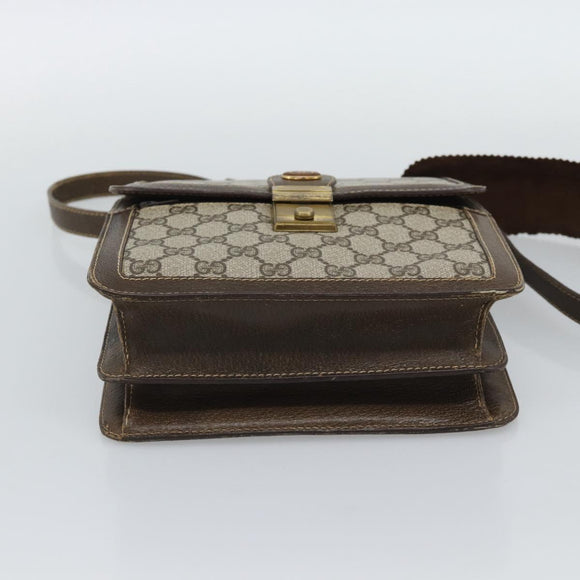 GUCCI GG Supreme Web Sherry Line Shoulder Bag PVC Beige Gold Auth gh2212