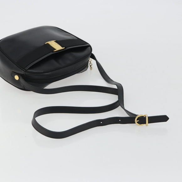 Salvatore Ferragamo Vala Shoulder Bag Leather Black Gold Auth gh2213