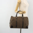 CELINE C Macadam Canvas Boston Bag Brown Gold Auth gh2216A-23