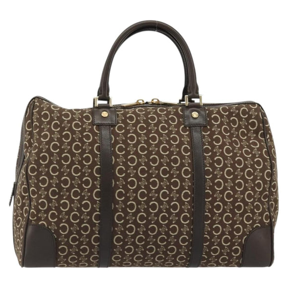 CELINE C Macadam Canvas Boston Bag Brown Gold Auth gh2216A
