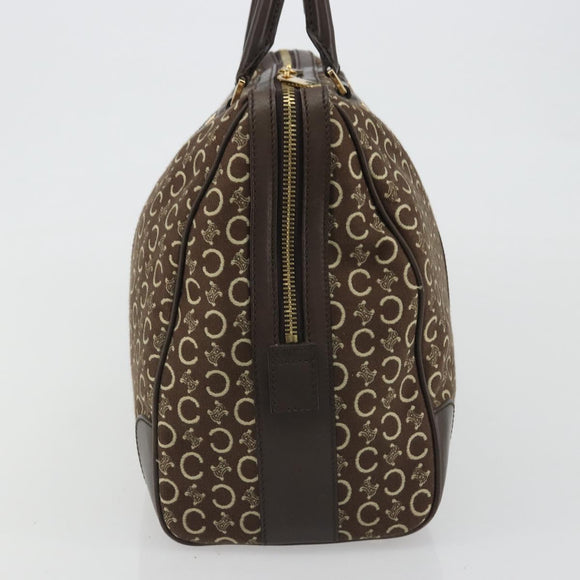 CELINE C Macadam Canvas Boston Bag Brown Gold Auth gh2216A