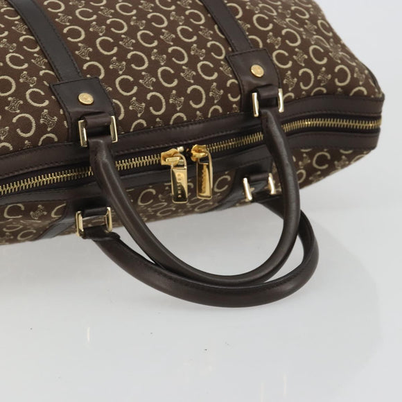 CELINE C Macadam Canvas Boston Bag Brown Gold Auth gh2216A