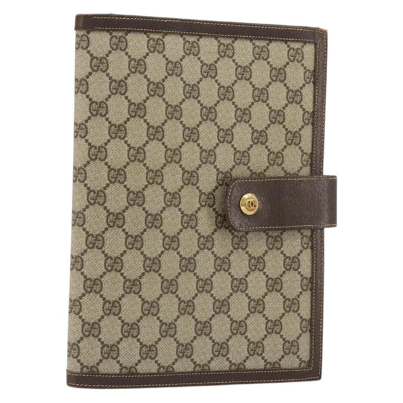 GUCCI GG Supreme Book Cover Day PVC Beige Gold Auth gh2217