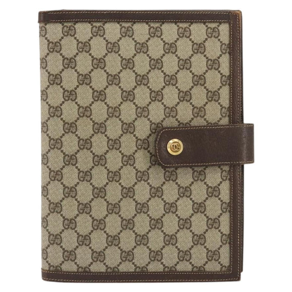 GUCCI GG Supreme Book Cover Day PVC Beige Gold Auth gh2217