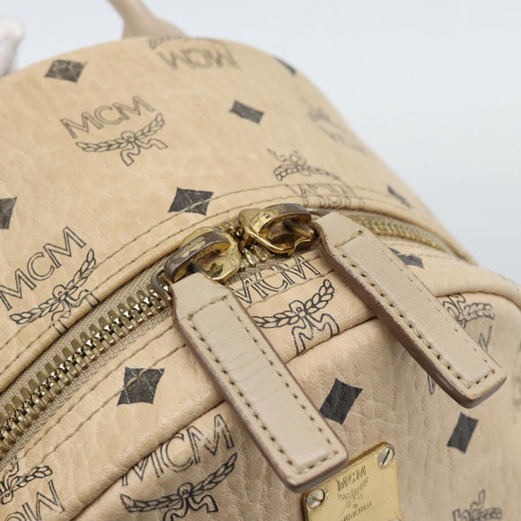 MCM Vicetos Logogram Backpack PVC Beige Gold Auth gh2219