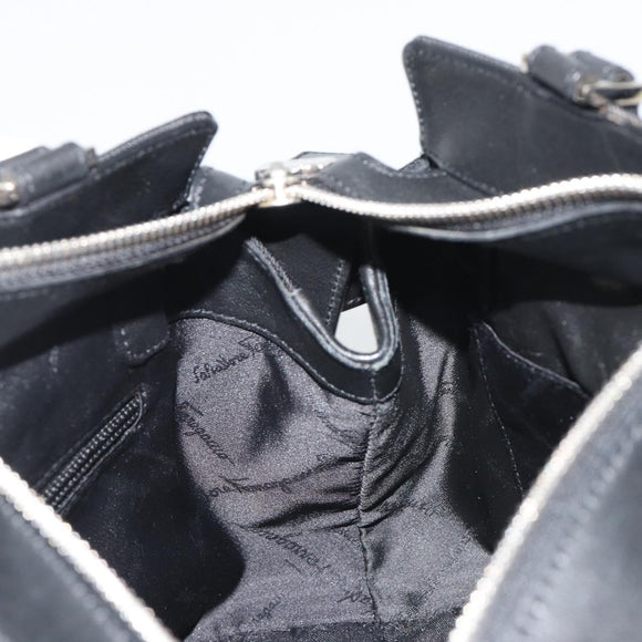 Salvatore Ferragamo Hand Bag Canvas Black Silver Auth gh2223