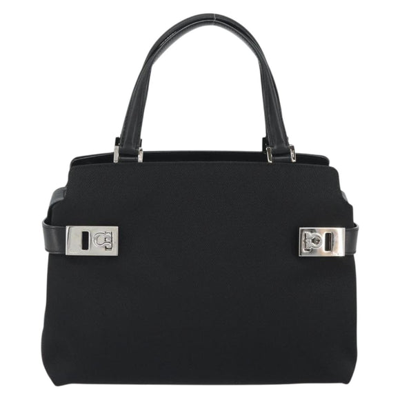 Salvatore Ferragamo Hand Bag Canvas Black Silver Auth gh2223