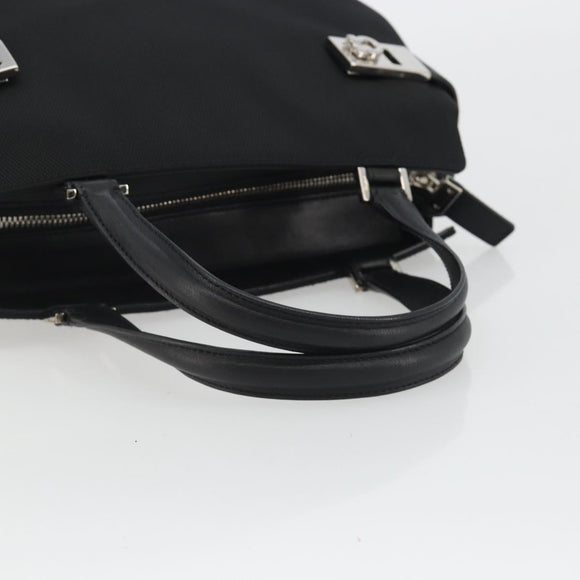 Salvatore Ferragamo Hand Bag Canvas Black Silver Auth gh2223